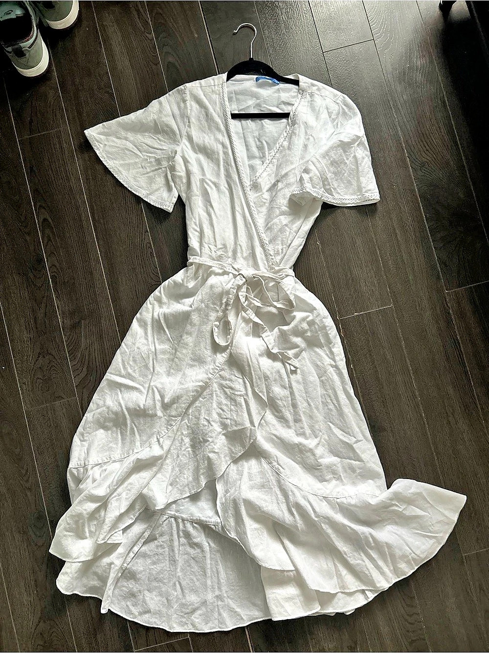LIV-MCLAUGHLIN White Linen Cotton Maxi Wrap Dress S